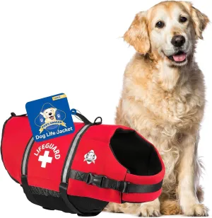 Paws Aboard Dog Life Jacket - Keep Your Canine Safe with a Neoprene Life Vest for Swimming and Boating - Available in Different Sizes, Color and Design to Choose - Red, Large