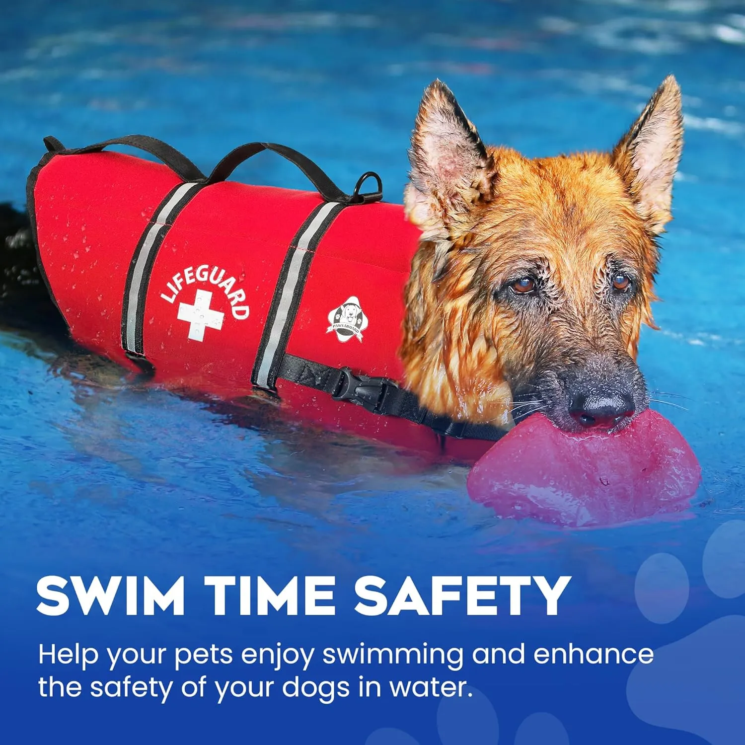 Paws Aboard Dog Life Jacket - Keep Your Canine Safe with a Neoprene Life Vest for Swimming and Boating - Available in Different Sizes, Color and Design to Choose - Red, Large