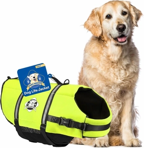 Paws Aboard Dog Life Jacket - Keep Your Canine Safe with a Neoprene Life Vest for Swimming and Boating - Available in Different Sizes, Color and Design to Choose - Neon Yellow, Large