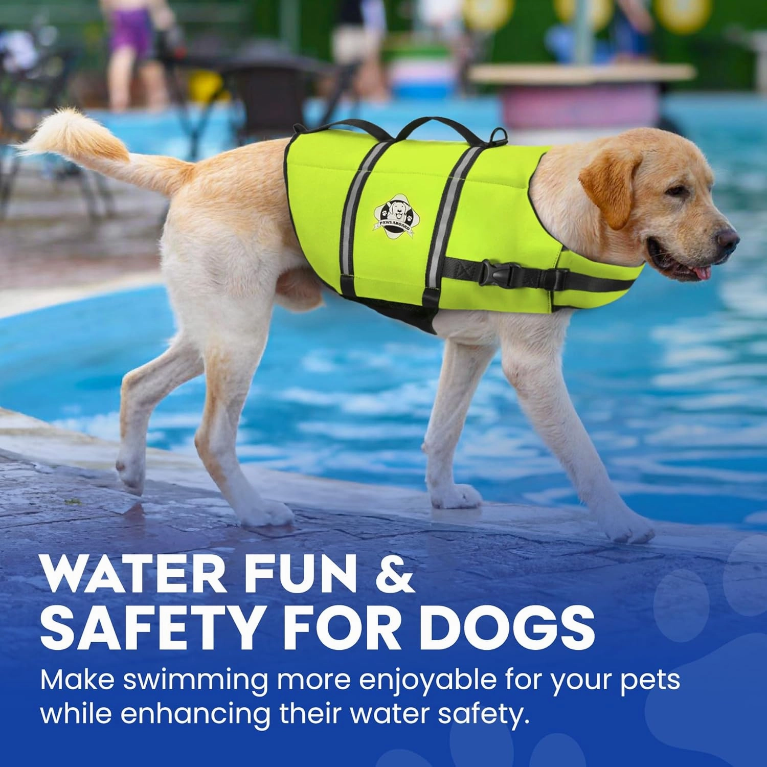 Paws Aboard Dog Life Jacket - Keep Your Canine Safe with a Neoprene Life Vest for Swimming and Boating - Available in Different Sizes, Color and Design to Choose - Neon Yellow, Large