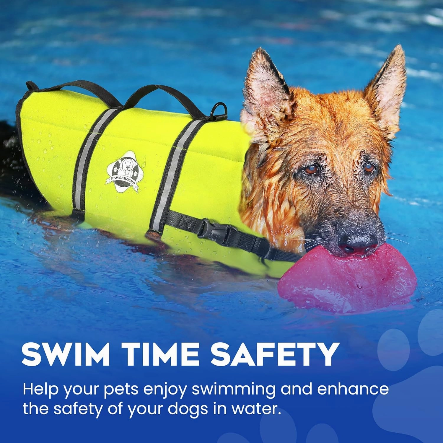 Paws Aboard Dog Life Jacket - Keep Your Canine Safe with a Neoprene Life Vest for Swimming and Boating - Available in Different Sizes, Color and Design to Choose - Neon Yellow, Large