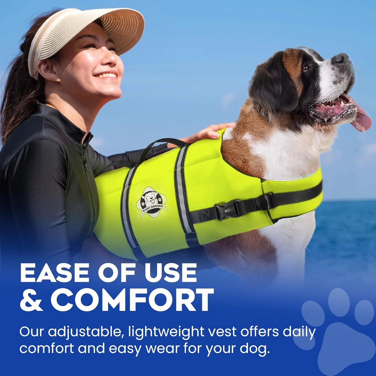 Paws Aboard Dog Life Jacket - Keep Your Canine Safe with a Neoprene Life Vest for Swimming and Boating - Available in Different Sizes, Color and Design to Choose - Neon Yellow, Large