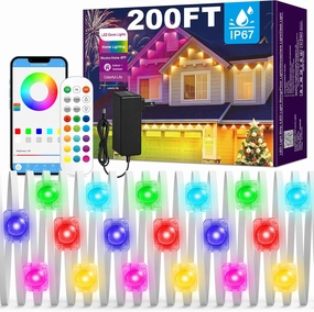 Permanent Outdoor Lights,200ft RGB Eaves Lights with App & Remote Control, Outdoor String LED IP67 Waterproof for Christmas, Halloween, New Year, Holidays Roof Eaves House Garden Decor