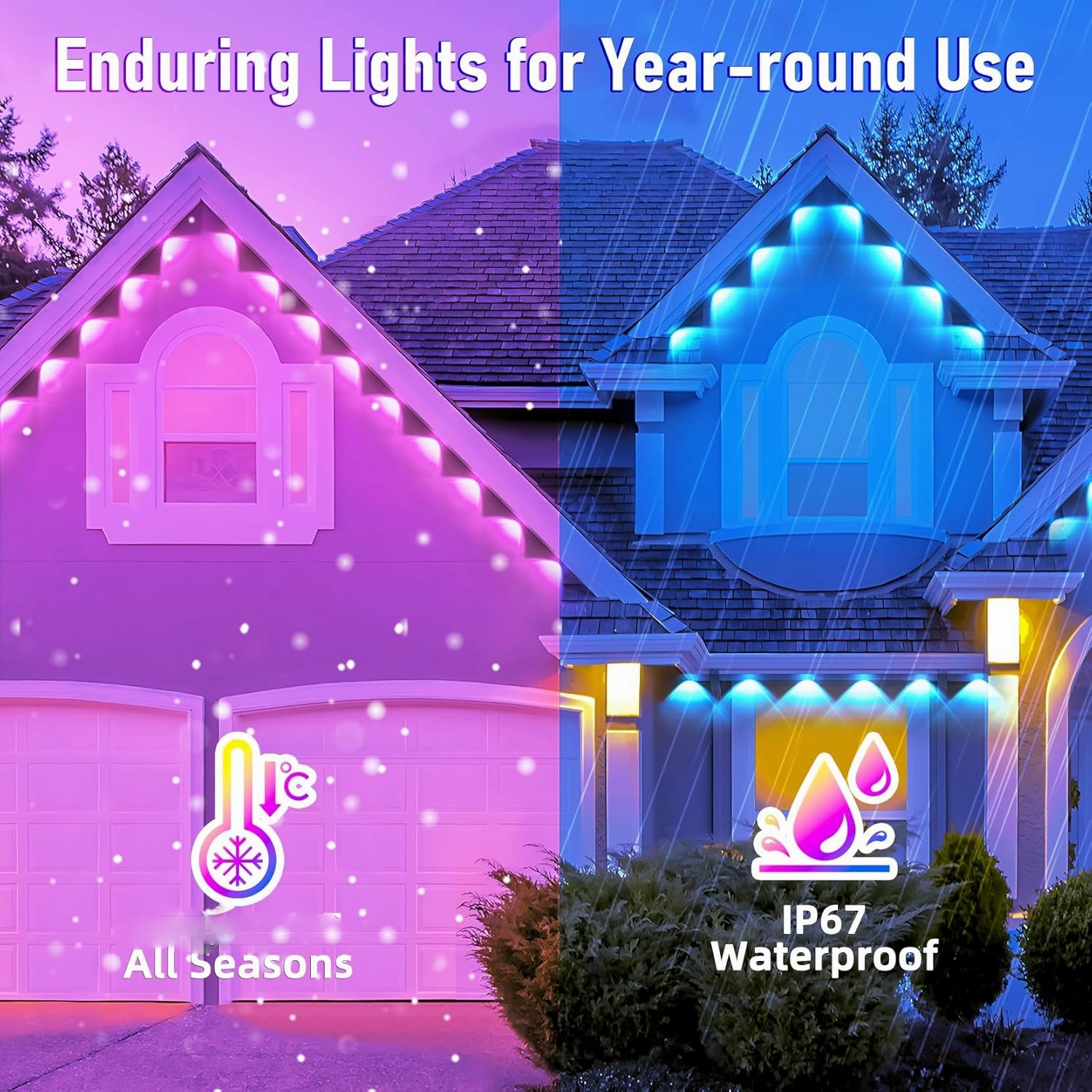 Permanent Outdoor Lights,200ft RGB Eaves Lights with App & Remote Control, Outdoor String LED IP67 Waterproof for Christmas, Halloween, New Year, Holidays Roof Eaves House Garden Decor