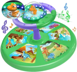 PERRYHOME Dinosaur Twist Sit and Spin Toys for Toddlers 18  Months, 360° Spin Dino Twister Twist with 4 Game Modes LED Light and Built-in BGM, Christmas & Birthday Gift Ideas for Kids Girls 18  Months