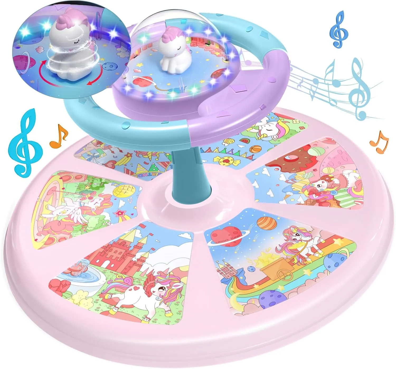 PERRYHOME Unicorn Twist Sit and Spin Toys for Toddlers 18  Months, 360° Spin Twister Twist with 4 Game Modes LED Light and Built-in BGM, Christmas & Birthday Gift Ideas for Kids Girls 18  Months