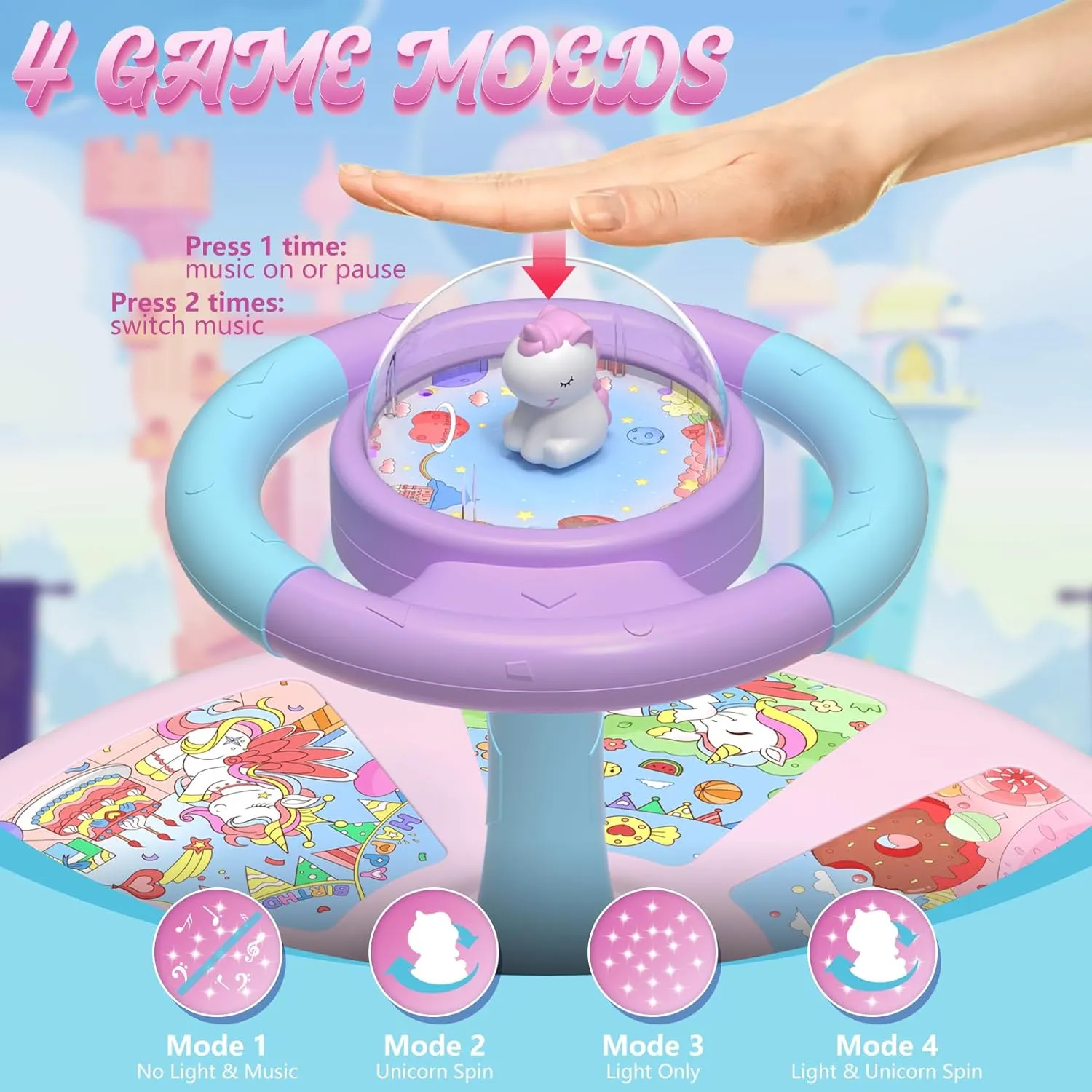PERRYHOME Unicorn Twist Sit and Spin Toys for Toddlers 18  Months, 360° Spin Twister Twist with 4 Game Modes LED Light and Built-in BGM, Christmas & Birthday Gift Ideas for Kids Girls 18  Months
