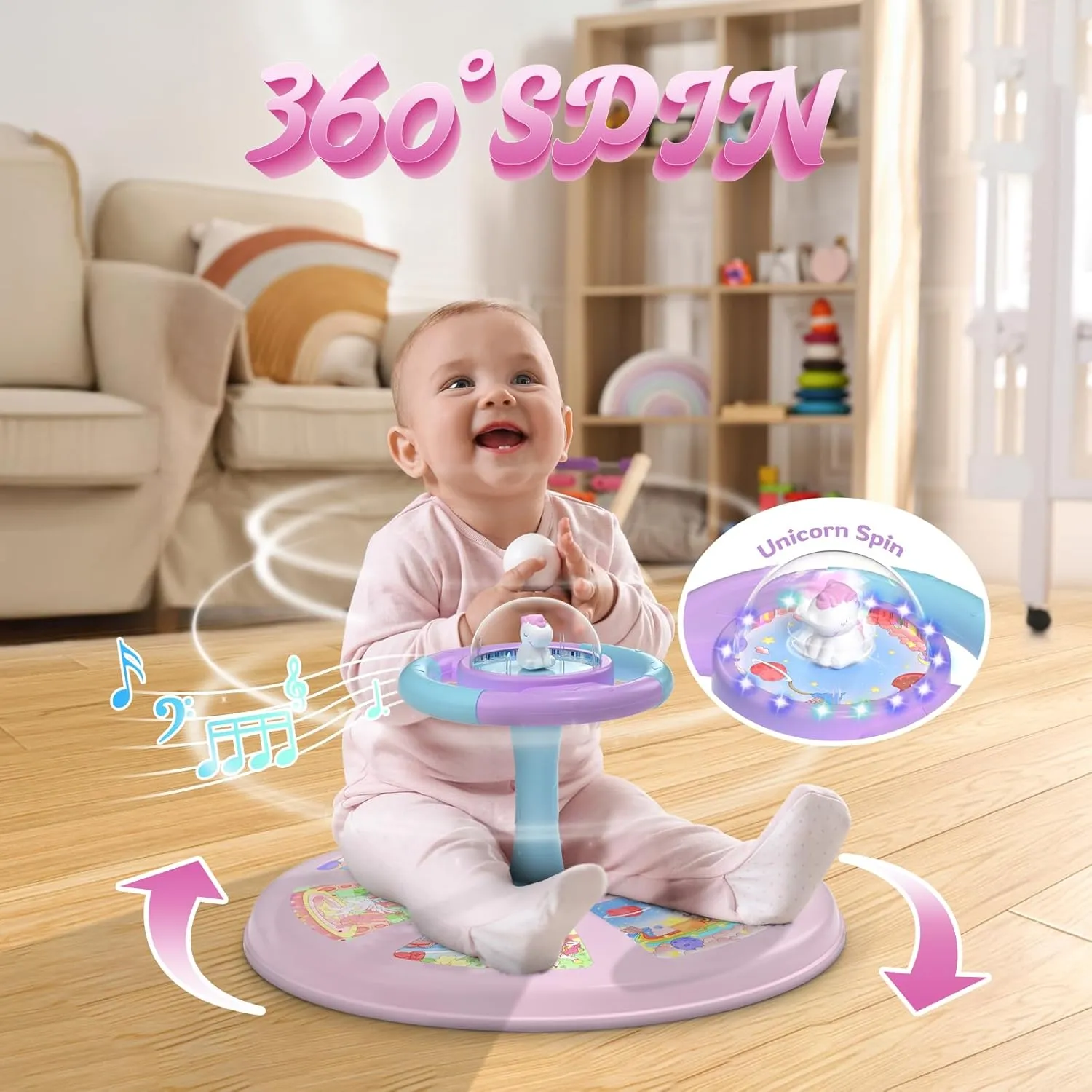 PERRYHOME Unicorn Twist Sit and Spin Toys for Toddlers 18  Months, 360° Spin Twister Twist with 4 Game Modes LED Light and Built-in BGM, Christmas & Birthday Gift Ideas for Kids Girls 18  Months