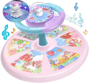 PERRYHOME Unicorn Twist Sit and Spin Toys for Toddlers 18  Months, 360° Spin Twister Twist with 4 Game Modes LED Light and Built-in BGM, Christmas & Birthday Gift Ideas for Kids Girls 18  Months