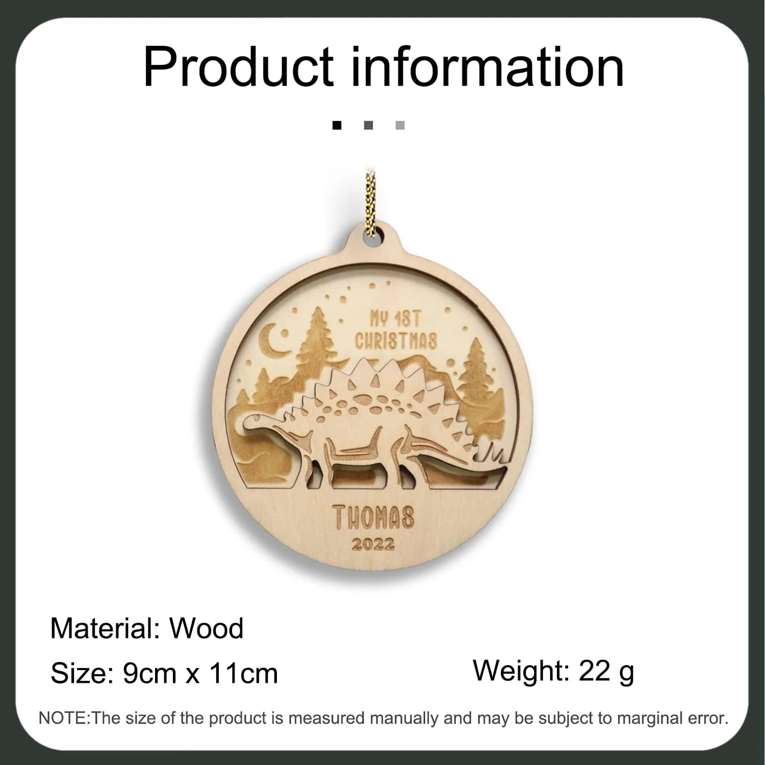 Personalized Name Dinosaur Christmas Ornament - Custom Dinosaur Wooden Christmas Tree Decoration Personalized Creative Dinosaur Christmas Tree Ornaments Decor Gifts(Dinosaur-4)
