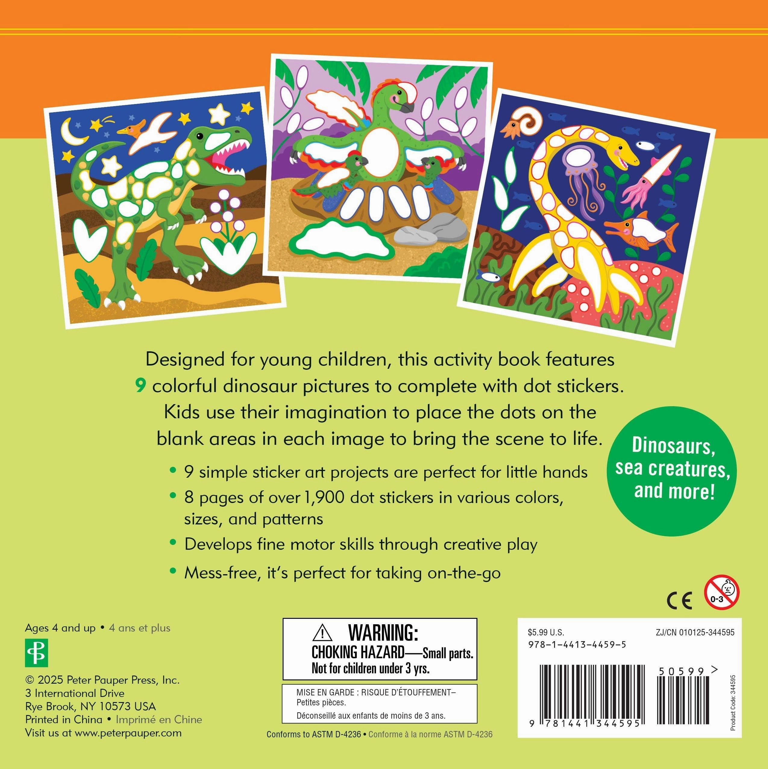 Peter Pauper Press - Color-By-Dots Sticker Book - Dinosaurs