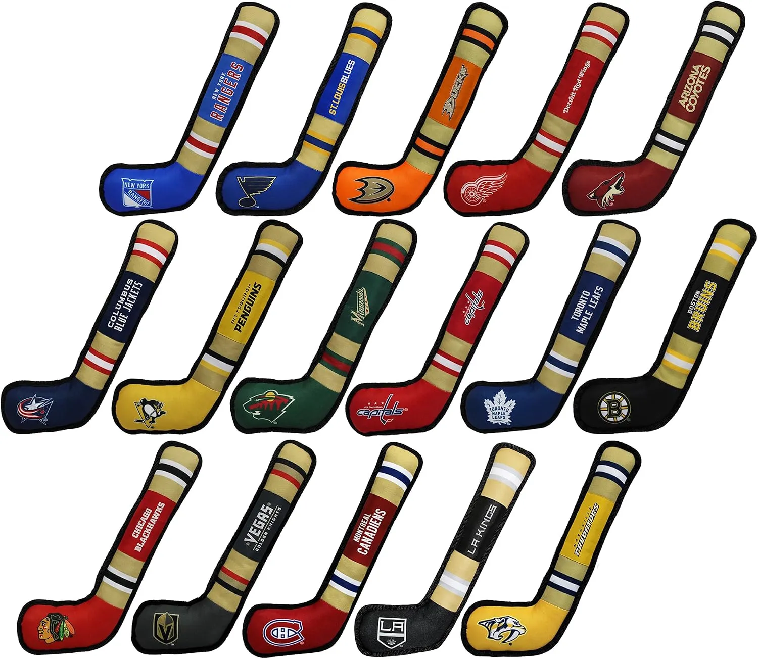 Pets First Dog Toy Tough Nylon with Inner Squeaker Licensed by NHL Chicago Blackhawks Hockey Stick Toy for Dogs & Cats. Play Hockey with Your Pet with This Licensed Dog Tough Toy