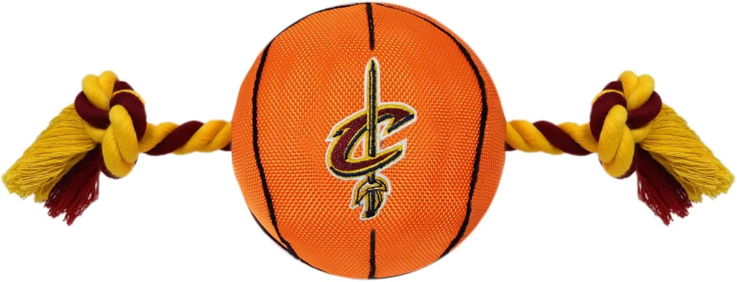 Pets First NBA Cleveland Cavaliers Basketball Toy. - Tough Nylon Pet Toy with Tug Ropes & Inner Squeaker, One Size, CAV-3105