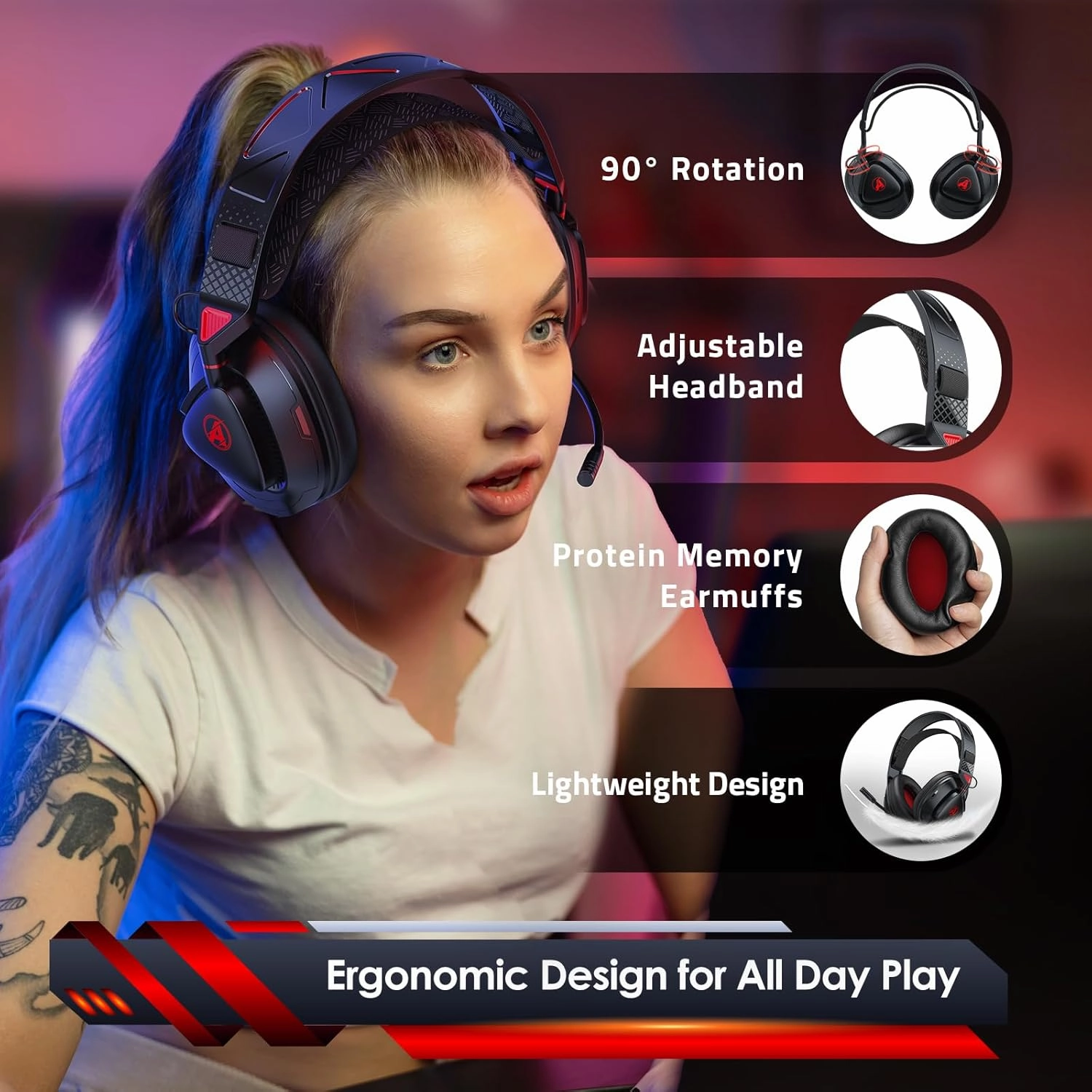 PH3 Wireless Gaming Headset for PS5, PS4, Switch, PC, Mac, Wireless Gaming Headphones with Microphone, Low Latency 2.4GHz Bluetooth Over Ear Headphones with Lossless Audio, 50Hrs Battery, Black