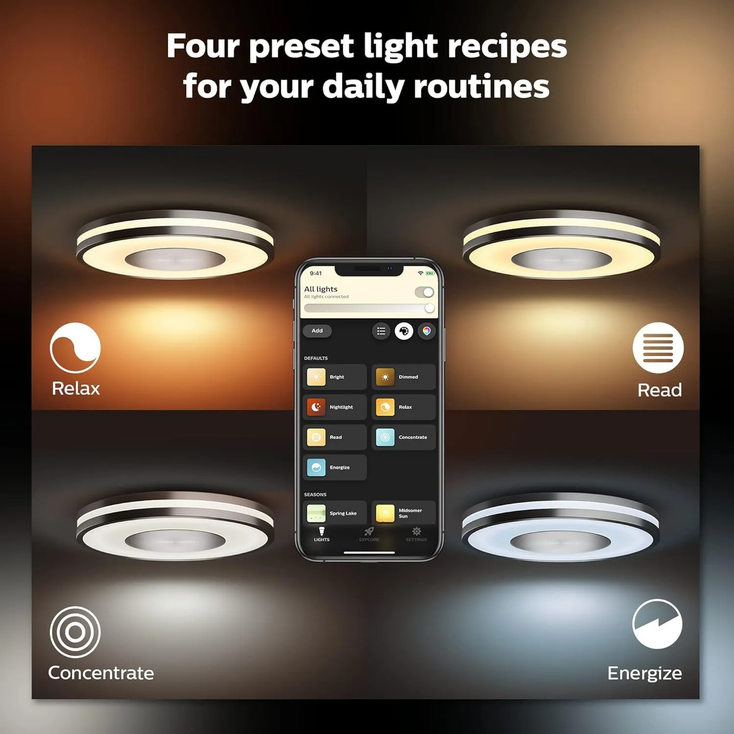 Philips Hue Being Ceiling Light, Black - White Ambiance Warm-to-Cool White Smart LED Light - 1 Pack - Control with Hue App - Compatible with Alexa, Google Assistant, and Apple Homekit