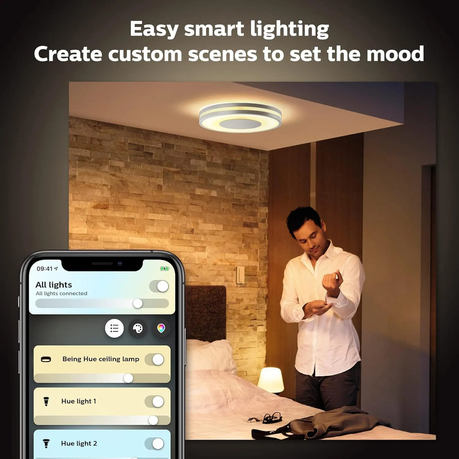 Philips Hue Being Ceiling Light, Black - White Ambiance Warm-to-Cool White Smart LED Light - 1 Pack - Control with Hue App - Compatible with Alexa, Google Assistant, and Apple Homekit