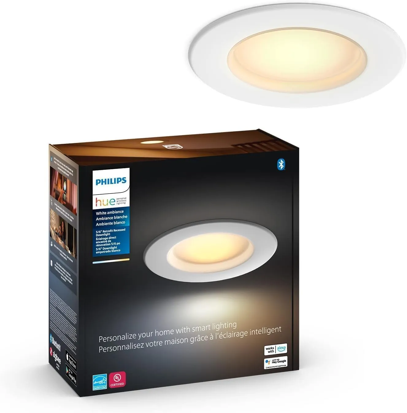 Philips Hue White Ambiance Extra Bright High Lumen Dimmable LED Smart Retrofit Recessed 4" Downlight Compatible with Amazon Alexa Apple HomeKit and Google Assistant