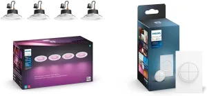 Philips Hue White and Color Ambiance Extra Bright Dimmable Recessed LED Smart 6" Downlight for Retrofit Cans (4 Pack) Wall Tap Dial Light Switch