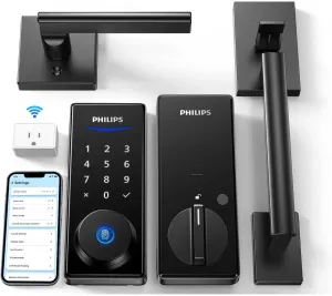 Philips Wi-Fi Smart Lock with Handle, Keyless Entry Keypad Door Lock with Handle, Front Door Deadbolt Set with WiFi Gateway, App Control, Fingerprint Unlock, PIN Code Unlock, Auto Locking