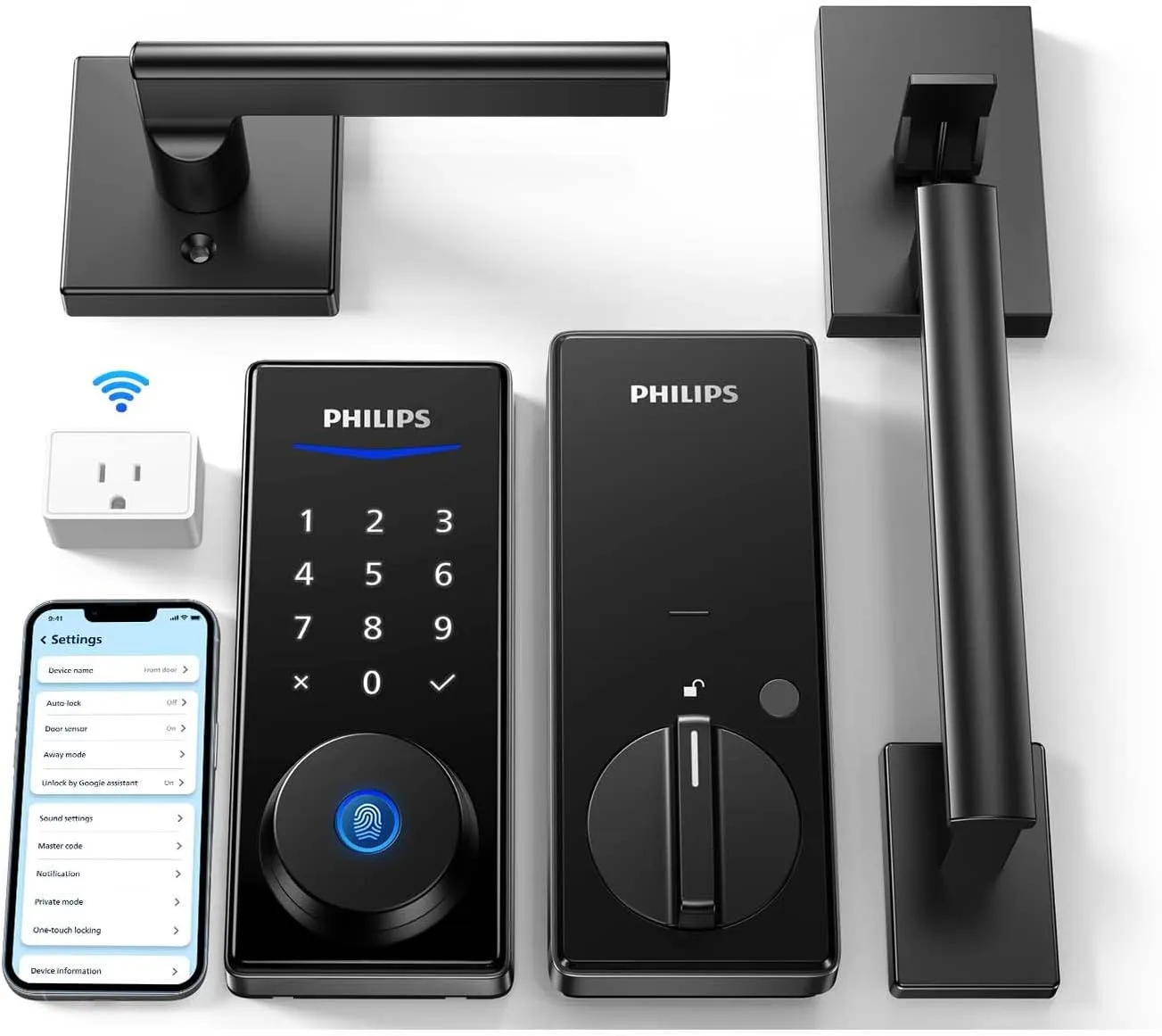 Philips Wi-Fi Smart Lock with Handle, Keyless Entry Keypad Door Lock with Handle, Front Door Deadbolt Set with WiFi Gateway, App Control, Fingerprint Unlock, PIN Code Unlock, Auto Locking