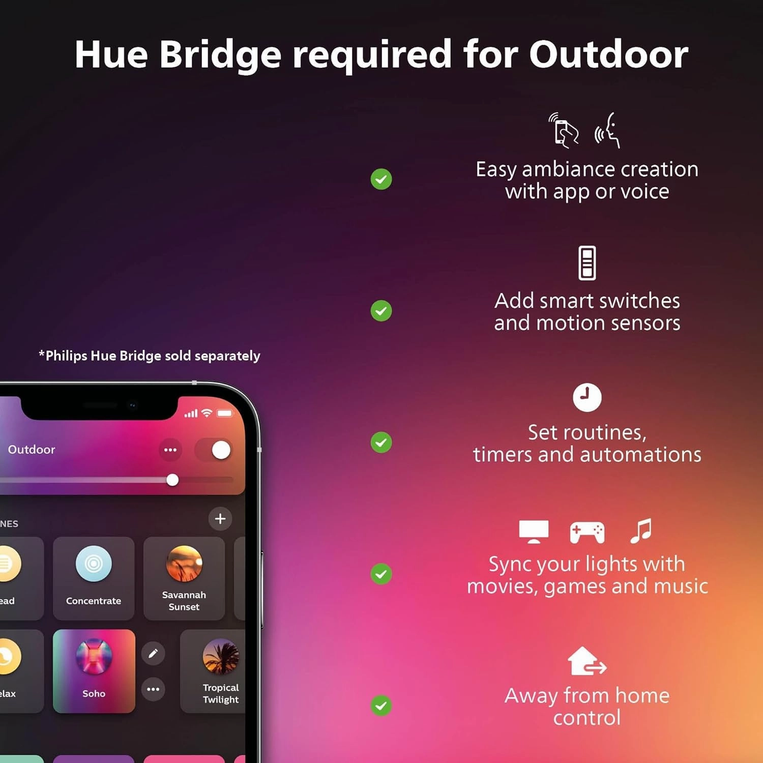 Philips Hue Amarant Outdoor Smart Light Bar, Black - 20W, White and Color Ambiance LED Light - 1 Pack - Requires Hue Bridge and Outdoor Power Supply - Control with Hue App and Voice - Weatherproof