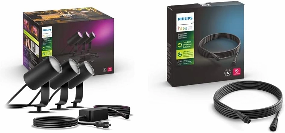 Philips Hue Lily Outdoor spot Light, White and Color Ambiance (16 Million Colors) Outdoor 16 Foot Cable Extension