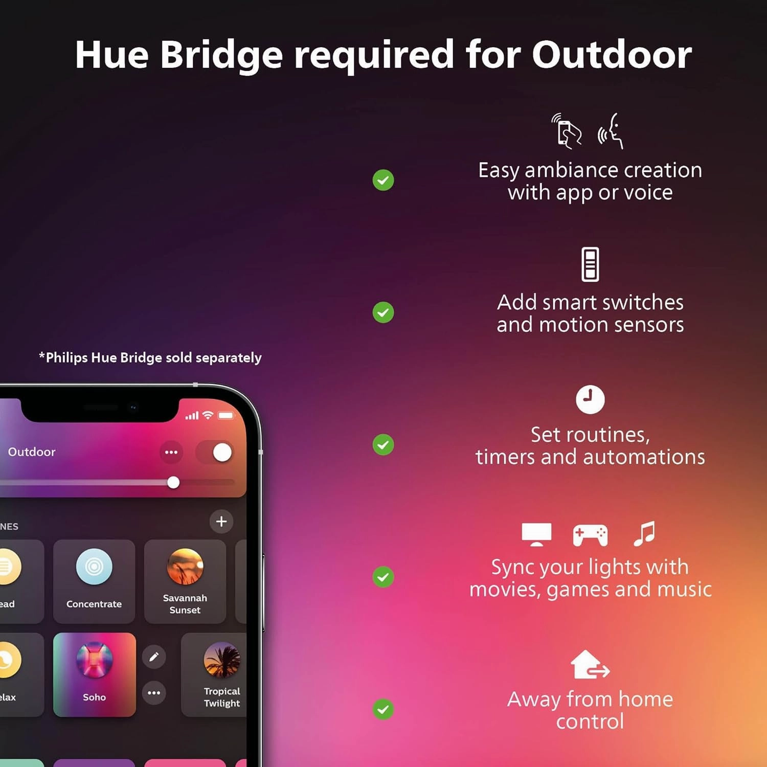 Philips Hue Resonate Outdoor Smart Wall Light, Black - White and Color Ambiance LED Color-Changing Light - 1 Pack - Requires Hue Bridge - Control with Hue App and Voice - Weatherproof