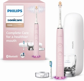 Philips Sonicare DiamondClean Smart 9300 Electric Toothbrush, Sonic Toothbrush with App, Pressure Sensor, Brush Head Detection, 4 Brushing Modes and 3 Intensity Levels, Pink, Model HX9903/25