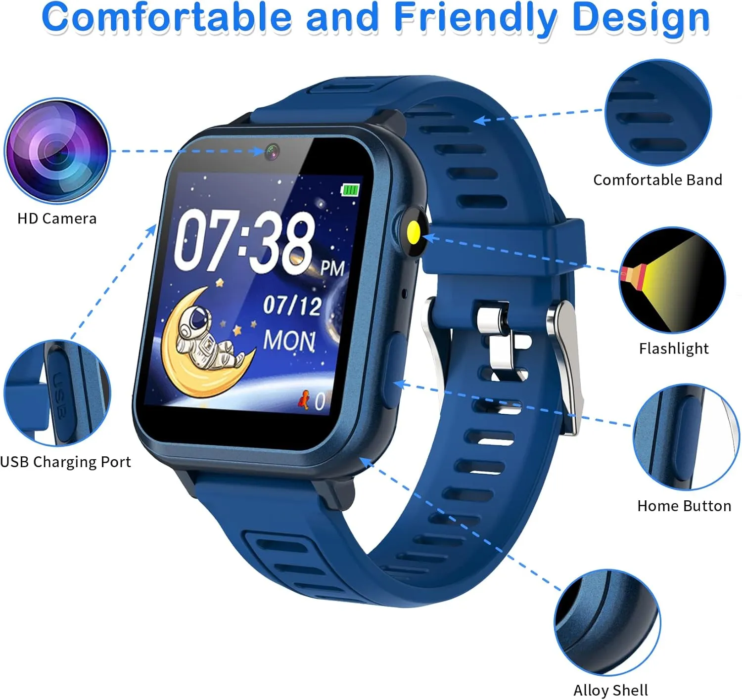 Phyulls Smart Watch for Kids with 24 Games Alarm Clock, Touchscreen, Calendaring Camera Music Player Time Display Video & Audio Recording, Toys for 3-12 Years Old Boys