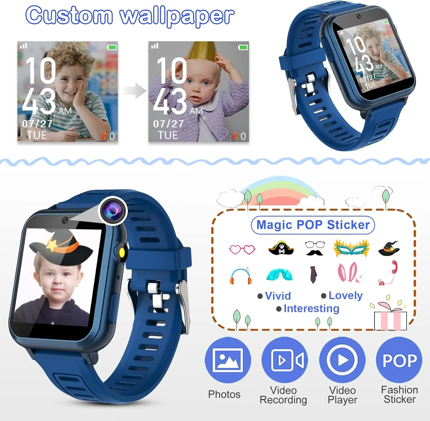 Phyulls Smart Watch for Kids with 24 Games Alarm Clock, Touchscreen, Calendaring Camera Music Player Time Display Video & Audio Recording, Toys for 3-12 Years Old Boys