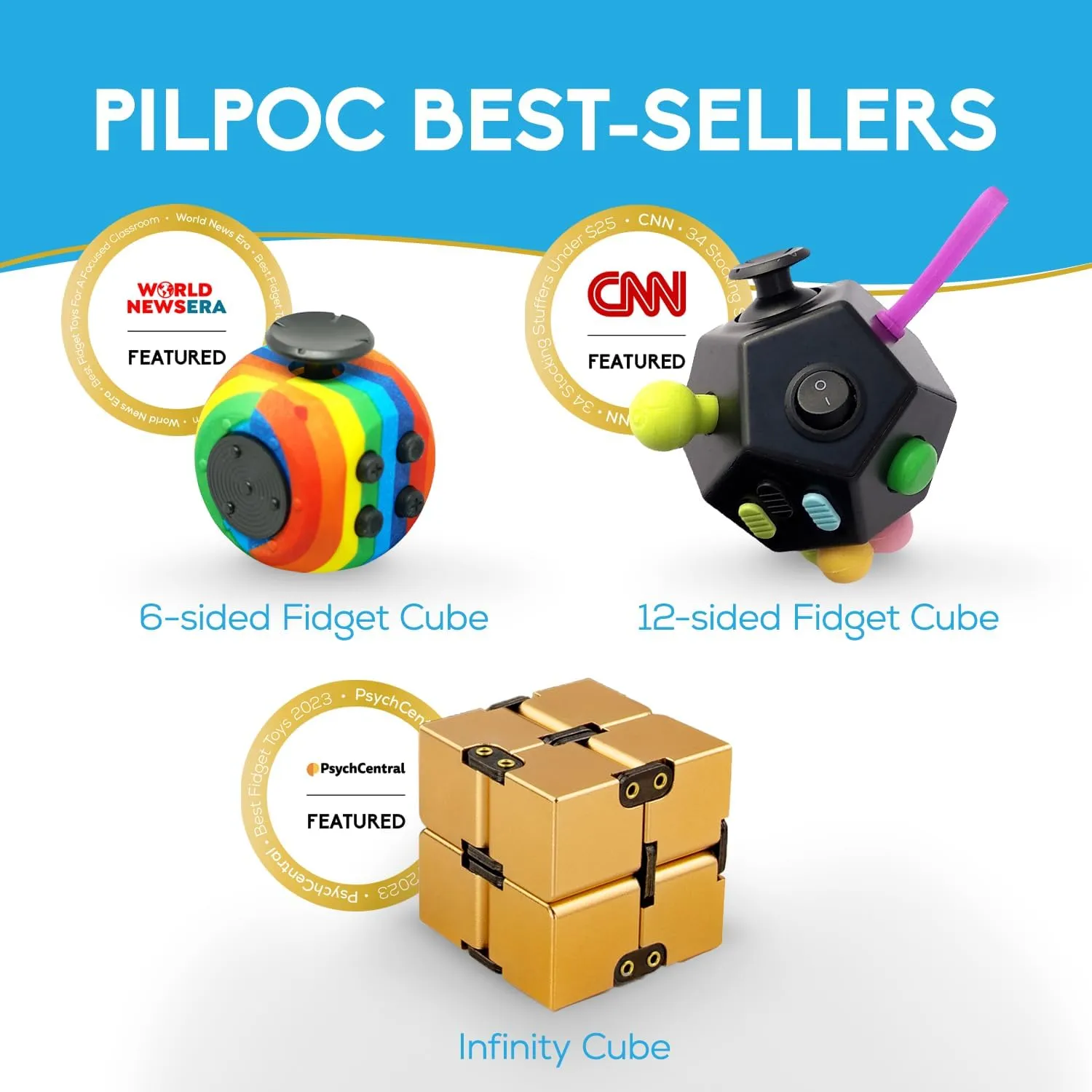 PILPOC theFube Fidget Cube - 6 Sided Toy for Adults and Kids - Stress Relief & Focus - Audible/Silent With Carry Case (Navy Shadow)