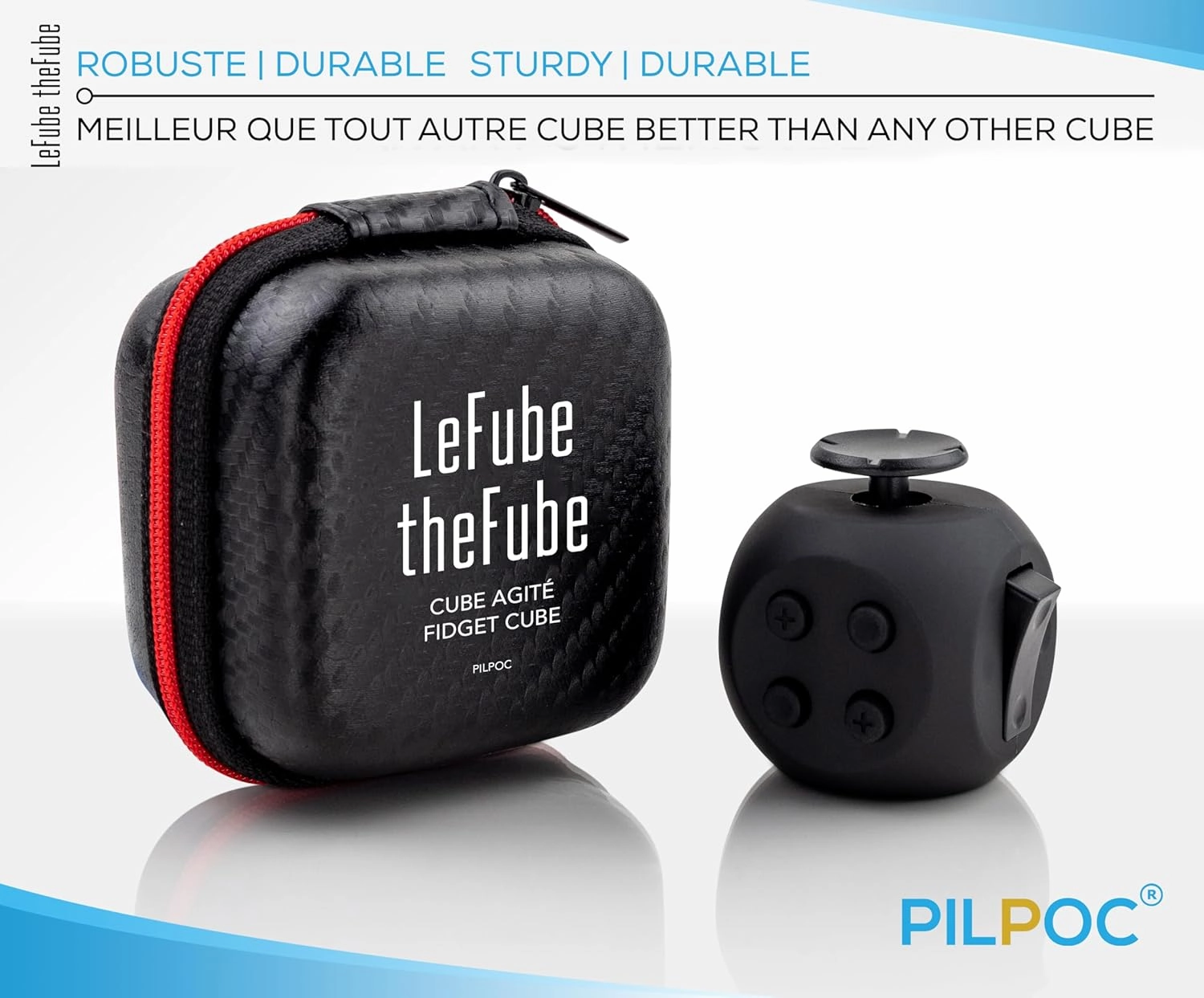 PILPOC theFube Fidget Cube, 6-Sided Stress Relief & Focus Toy for Adults & Kids, Boosts Concentration, Mindfulness Aid, Silent & Audible Modes, Includes Carry Case for Portability (Midnight)
