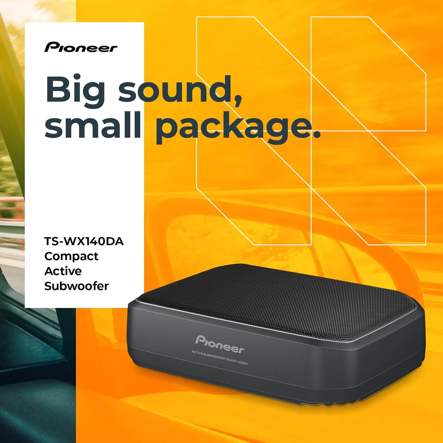 Pioneer TS-WX140DA 8” x 5-1/4” Compact Active Subwoofer with Built in Amplifier, 170 Watts Max Power, EV Optimized Sub, 3 Listening Modes - Deep, Dynamic and Natural for Enhanced Car Audio