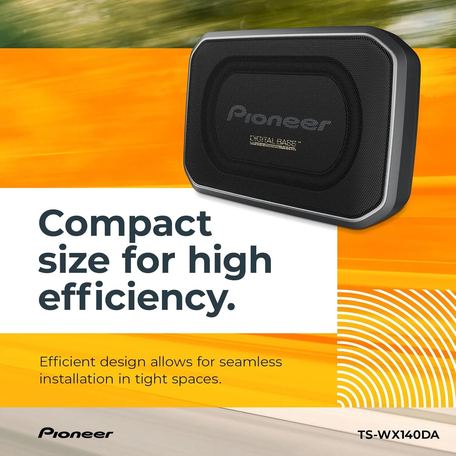 Pioneer TS-WX140DA 8” x 5-1/4” Compact Active Subwoofer with Built in Amplifier, 170 Watts Max Power, EV Optimized Sub, 3 Listening Modes - Deep, Dynamic and Natural for Enhanced Car Audio