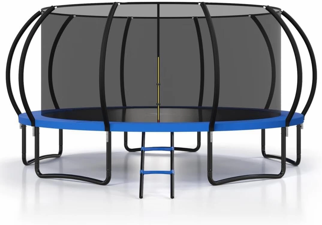 Polar Aurora Outdoor Trampoline with Safety Enclosure Net, Thickened Spring Pad，ASTM Approved Recreational Trampoline for Kids and Adults,Anti-Rust Coated Frame and Thickened Mat