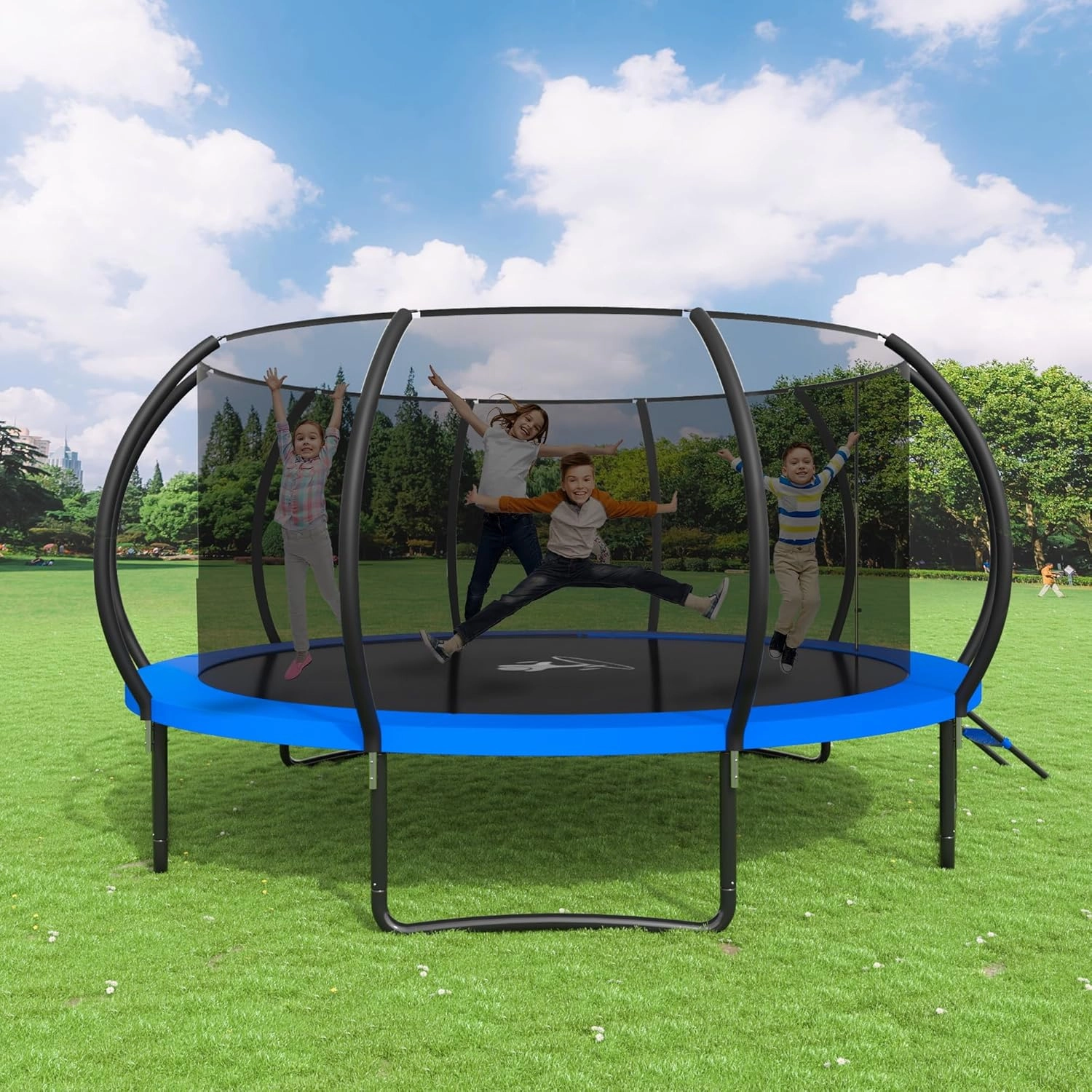 Polar Aurora Outdoor Trampoline with Safety Enclosure Net, Thickened Spring Pad，ASTM Approved Recreational Trampoline for Kids and Adults,Anti-Rust Coated Frame and Thickened Mat