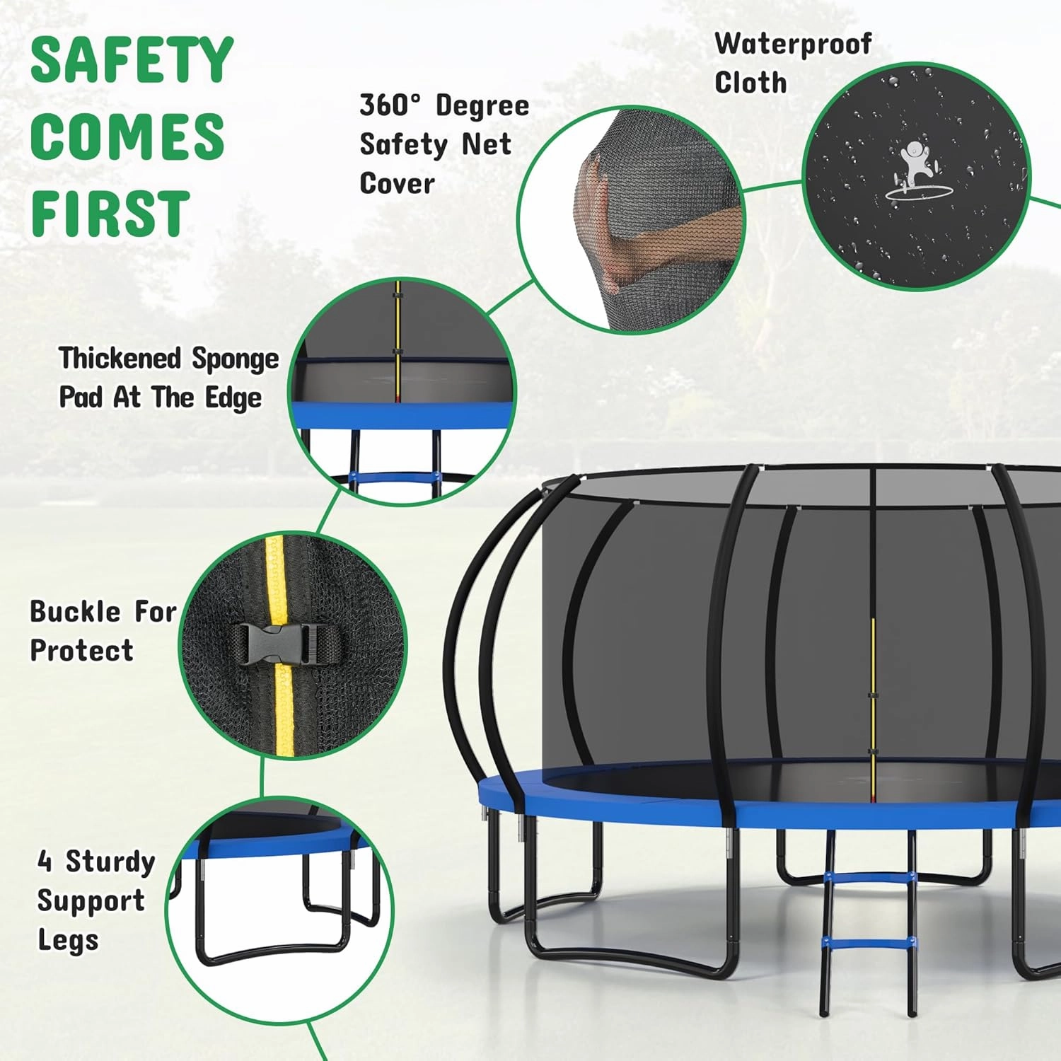 Polar Aurora Outdoor Trampoline with Safety Enclosure Net, Thickened Spring Pad，ASTM Approved Recreational Trampoline for Kids and Adults,Anti-Rust Coated Frame and Thickened Mat