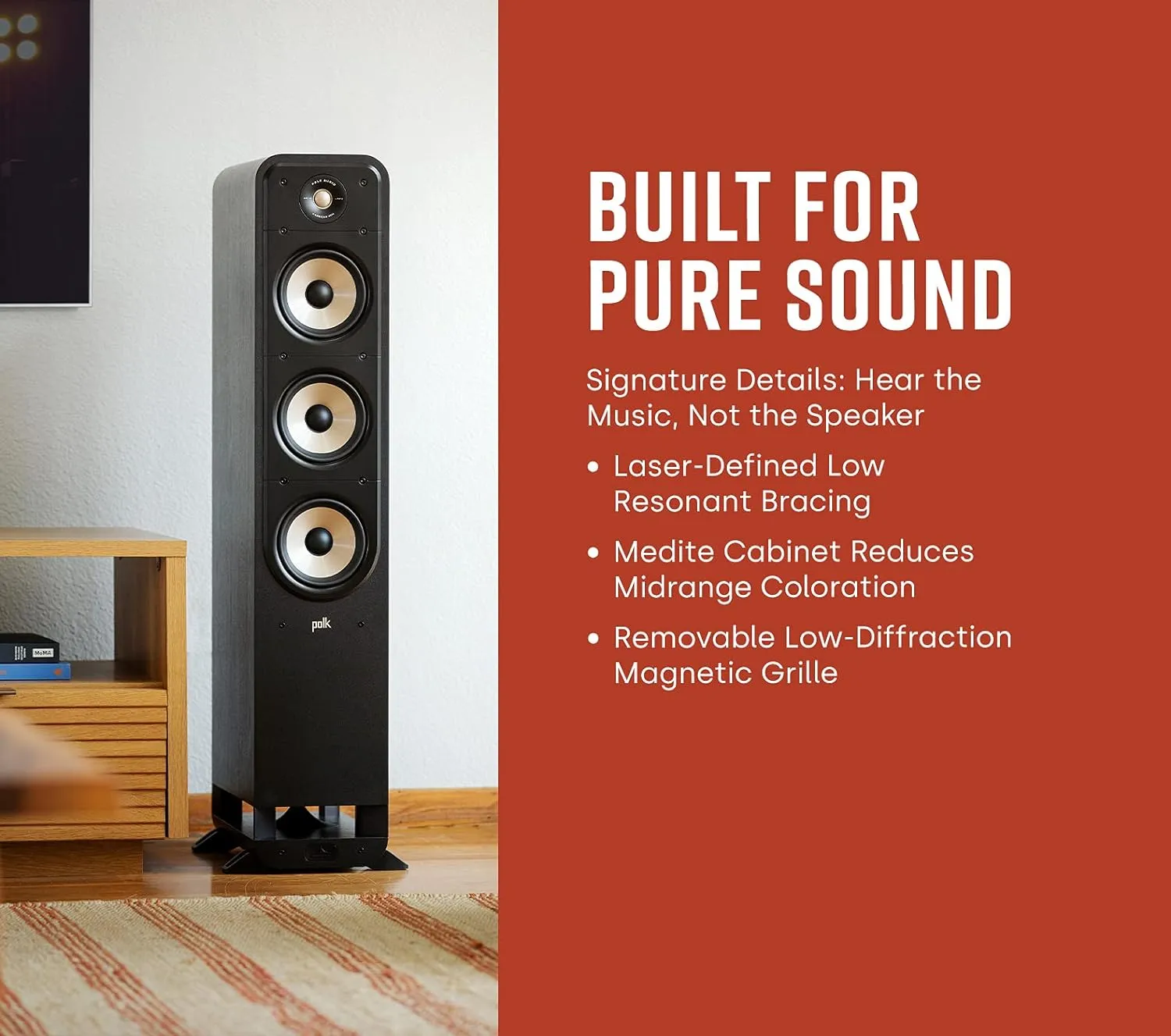 Polk Signature Elite ES50 Tower Speaker - Hi-Res Audio Certified, Dolby Atmos & DTS:X Compatible, 1" Tweeter & (2) 5.25" Woofers, Power Port Technology for Effortless Bass, Stunning Black