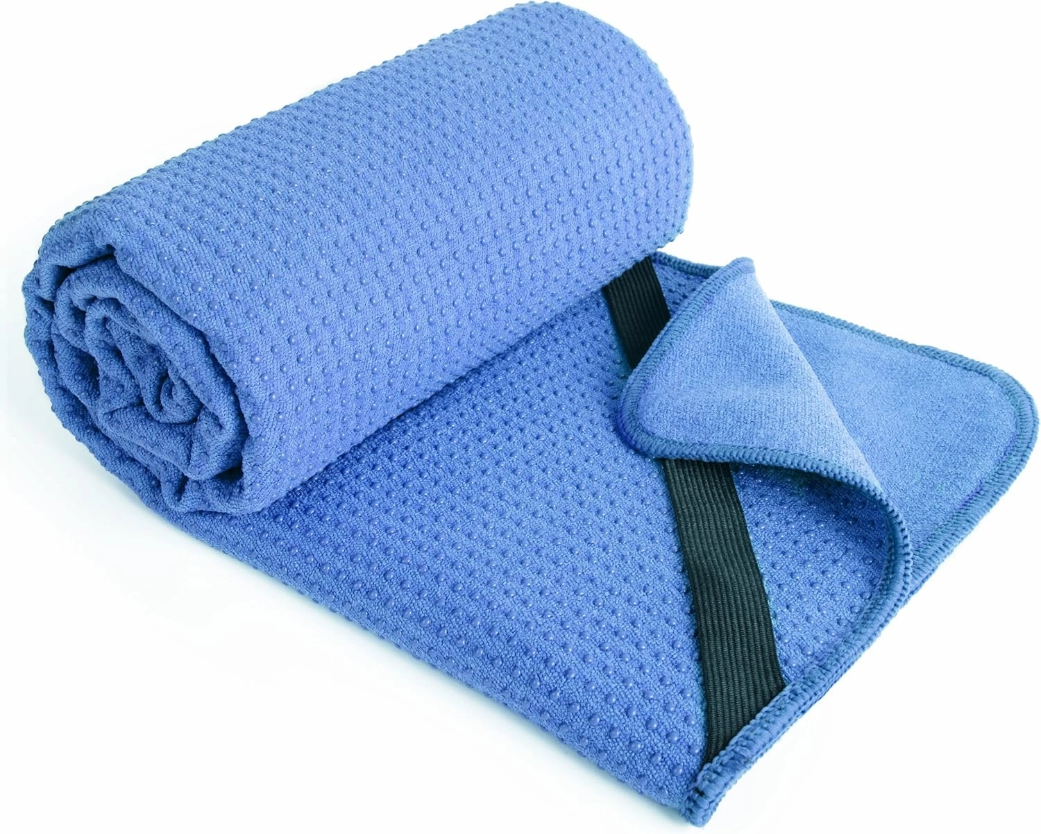 POLYTE Microfiber Hot Yoga Towel Mat with Non-Slip Silicone Grip and Secure Fit Elastic Straps, 24 x 72 in (Blue)
