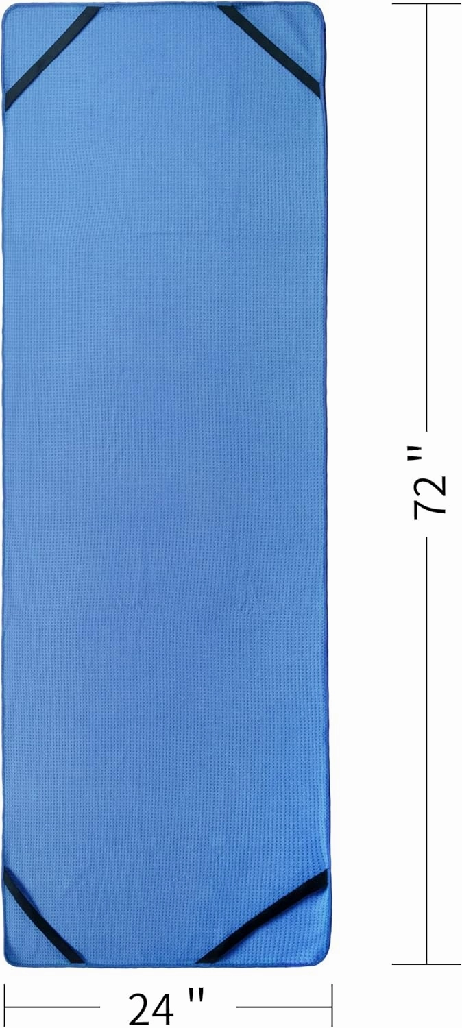 POLYTE Microfiber Hot Yoga Towel Mat with Non-Slip Silicone Grip and Secure Fit Elastic Straps, 24 x 72 in (Blue)