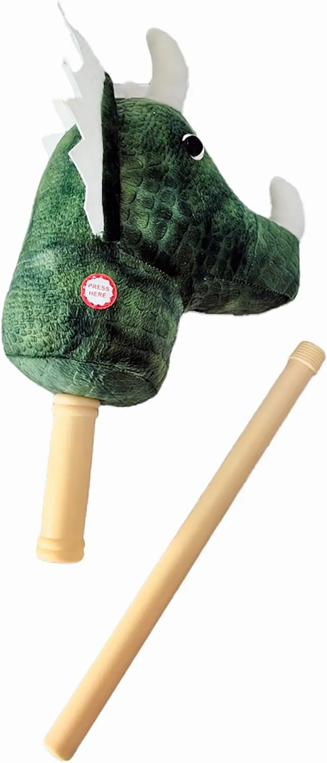 PonyLand: Music Stick Animal - Green Dinosaur - Music Button, Sturdy Two-Piece Stick W/Colorful Soft Plush Animal Head, Pretend Play, Kids Ages 3 