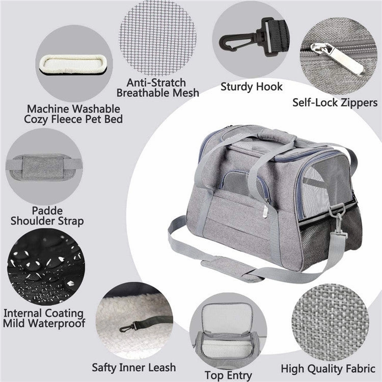 Portable Pet Bag for Small Dogs and Cats - Purple Travel Tote with Pet Mat (44x25x28cm)