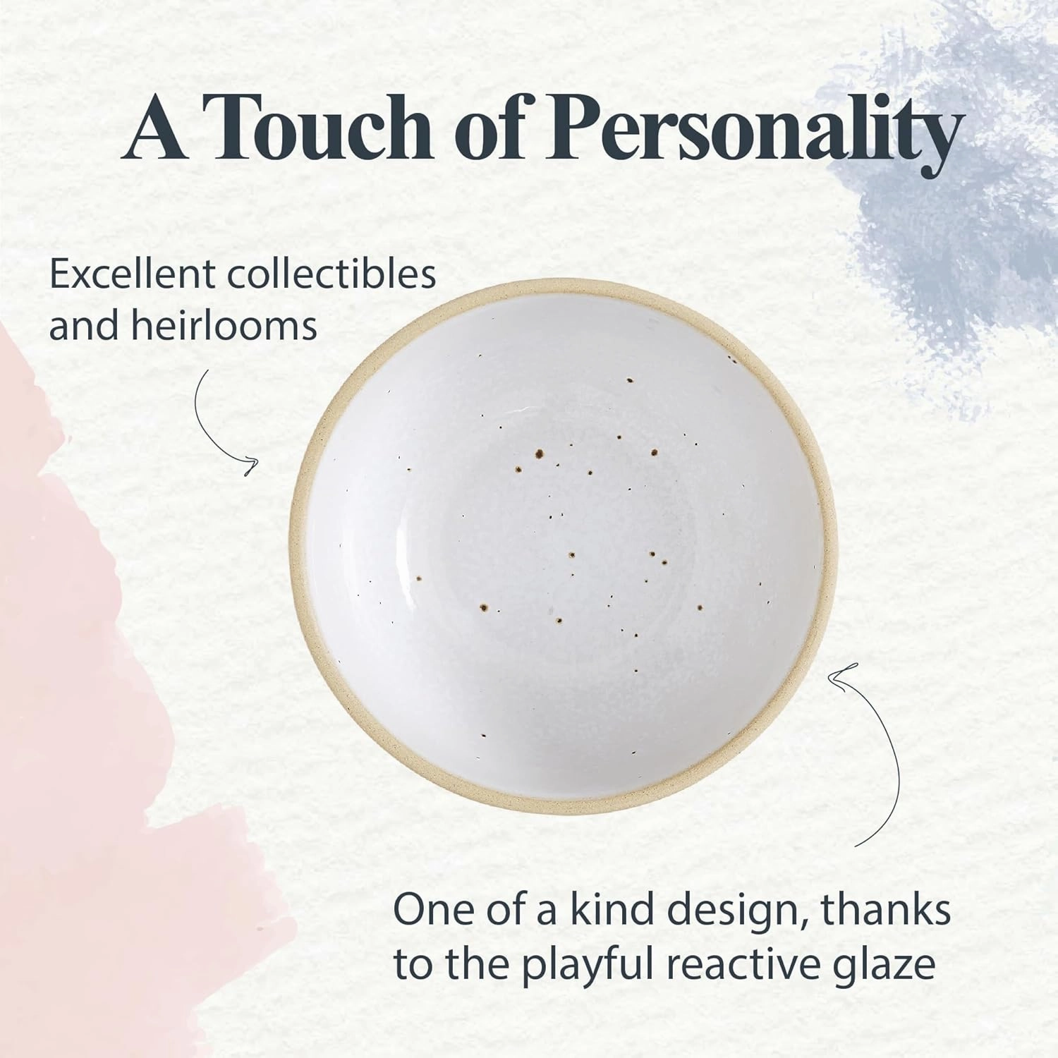 Portmeirion Minerals 6-Inch Serving Bowl, Moonstone (Set of 4) - Made in Portugal, Unique Stoneware Glaze for Kitchen, Microwave & Dishwasher Safe - Shallow Stackable Tableware for Cereal, Soup, Salad
