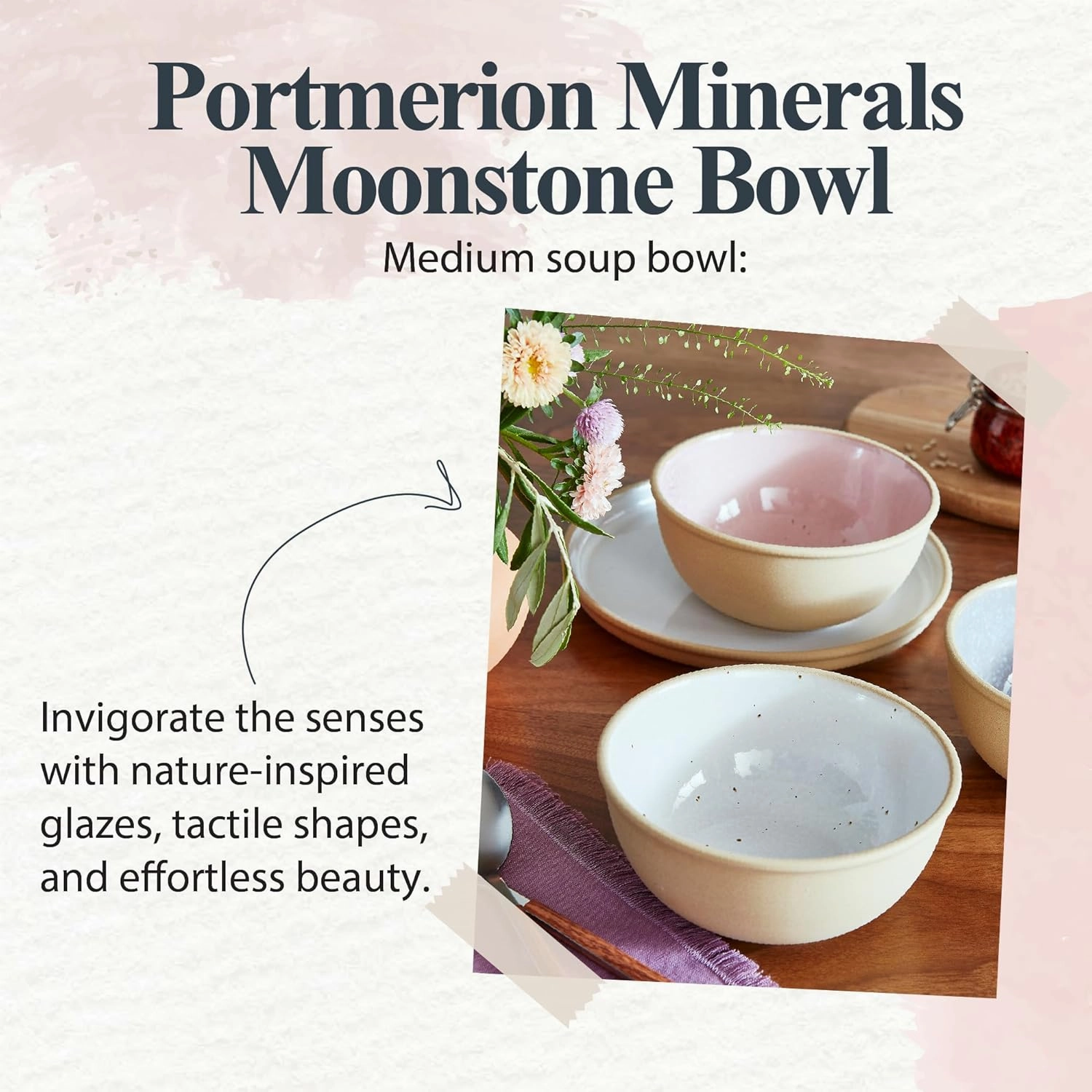 Portmeirion Minerals 6-Inch Serving Bowl, Moonstone (Set of 4) - Made in Portugal, Unique Stoneware Glaze for Kitchen, Microwave & Dishwasher Safe - Shallow Stackable Tableware for Cereal, Soup, Salad