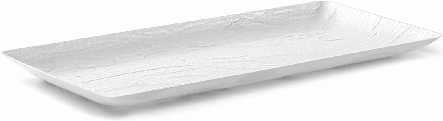 Posh Setting - Serving Platters and Trays, Plastic Platter Tray, Wood Pattern White Long Serving Tray, White Plastic Platter, Stackable & Disposable Party Platters, 5 Pack - 14x6.25