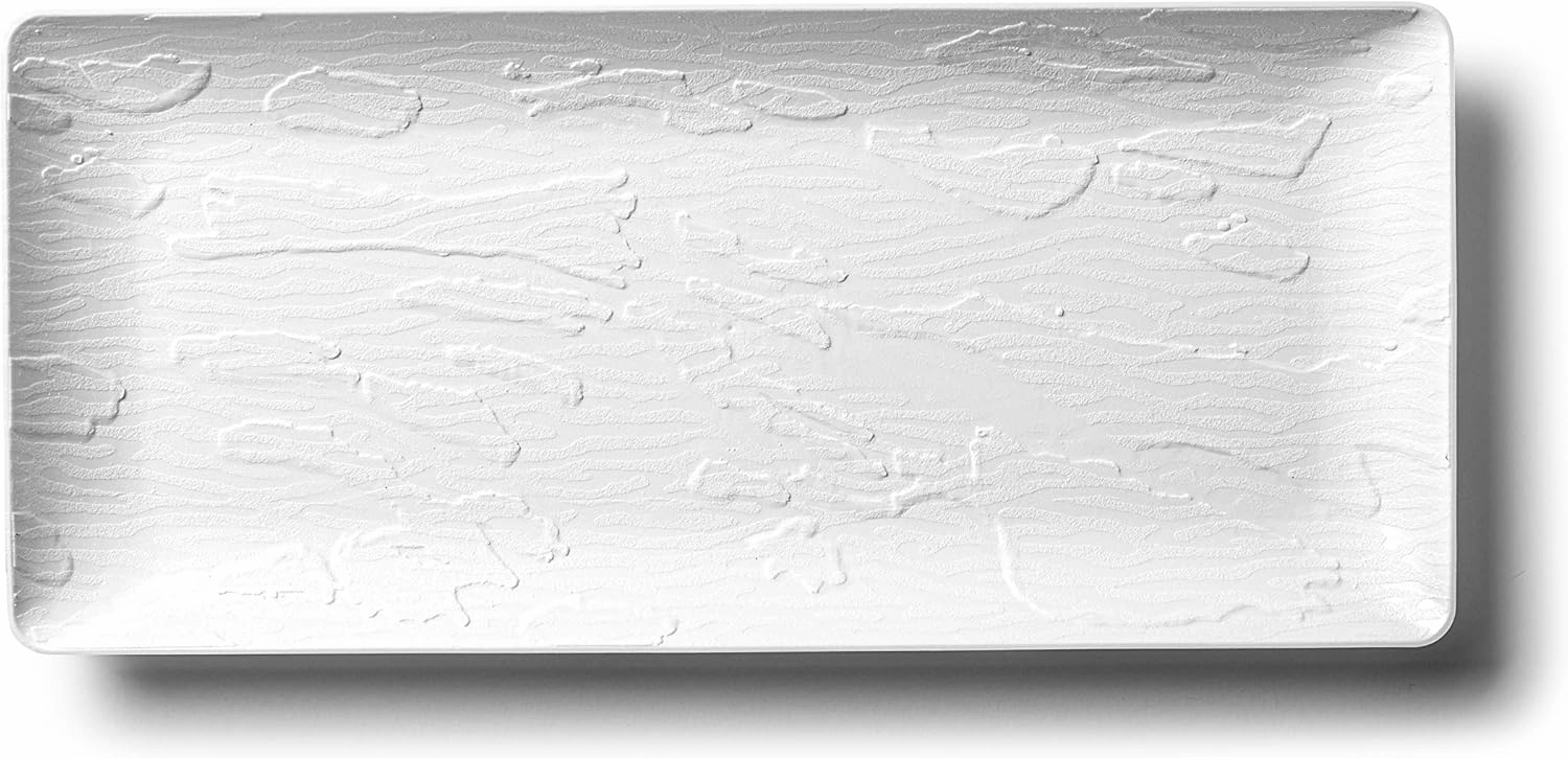 Posh Setting - Serving Platters and Trays, Plastic Platter Tray, Wood Pattern White Long Serving Tray, White Plastic Platter, Stackable & Disposable Party Platters, 5 Pack - 14x6.25