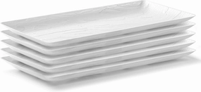 Posh Setting - Serving Platters and Trays, Plastic Platter Tray, Wood Pattern White Long Serving Tray, White Plastic Platter, Stackable & Disposable Party Platters, 5 Pack - 14x6.25