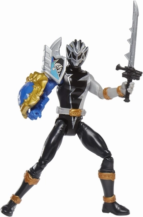 Power Rangers Dino Fury Black Ranger with Shield Sleeve 6-Inch Action Figure Toy, Dino Fury Key, Chromafury Saber Accessory, Ages 4 and Up
