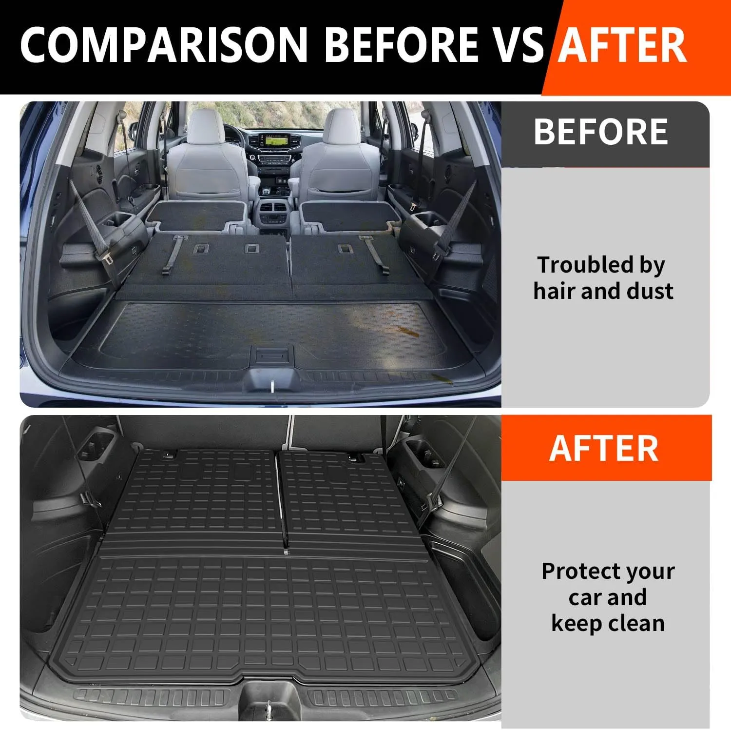 powoq Cargo Mat Compatible with 2016-2025 Honda Pilot (No Elite) Trunk Mat with Backrest Mat TPE Cargo Liner Trunk Liner Replacement for 2016-2025 Honda Pilot Accessories (Trunk Mat with Backrest Mat)