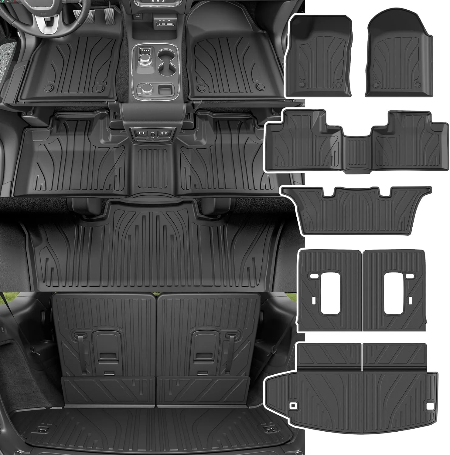 powoq Floor Mat Compatible with 2016-2025 Dodge Durango 6 Seats Trunk Liner 3rd Backrest Mat Replacement for 2016-2025 Dodge Durango Accessories(Trunk Mat 3rd Backrest Mat 6 Seats Floor Mat)